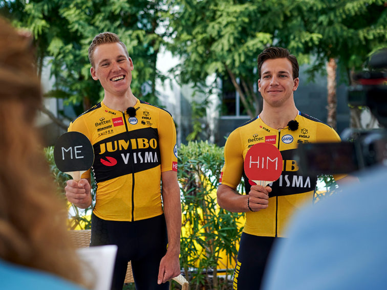 Mike Teunissen and Dylan Groenewegen playing "who is most likely" with Visma